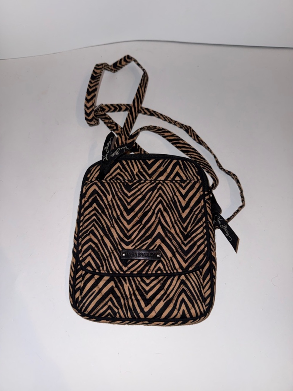 Vera Bradley Black & Tan Zebra-Print Crossbody Phone Bag